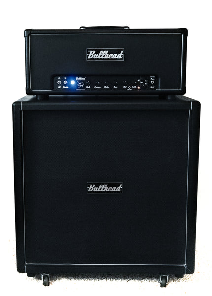 Black Bullhead guitar amplifier stack on a white background